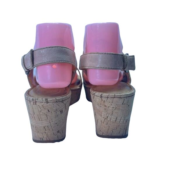 Born Sandals Women 9M Tan Leather Wedge With Ankle Strap Cushioned Comfort Lined - Picture 5 of 12
